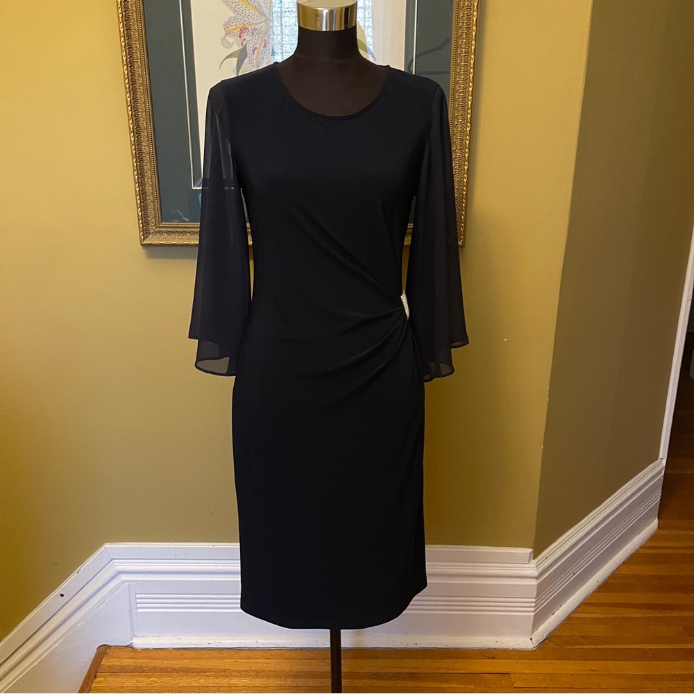 Joseph Ribkoff Black Sheath Dress with Bell Sleeves